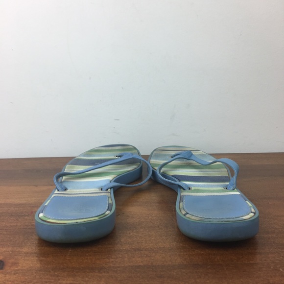 Coach Linette Women's Flip Flop Thong Sandals Blue Leather Stripes Size 7M. - Picture 6 of 12